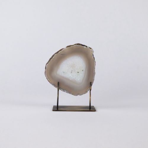 Small Grey Agate On Antique Brass Stand (T7813)