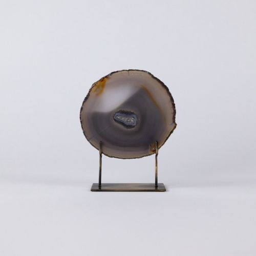 Small Grey Agate On Antique Brass Stand (T7816)