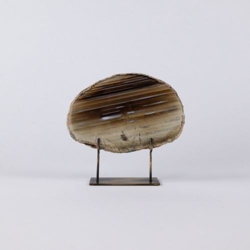 Small Brown Agate On Antique Brass Stand (T7818)