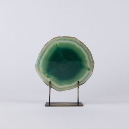 Small Emerald Green Agate On Antique Brass Stand (T7824)