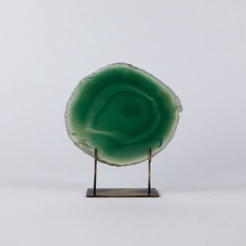 Small Emerald Green Agate On Antique Brass Stand (T7826)