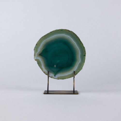 Small Emerald Green Agate On Antique Brass Stand (T7828)