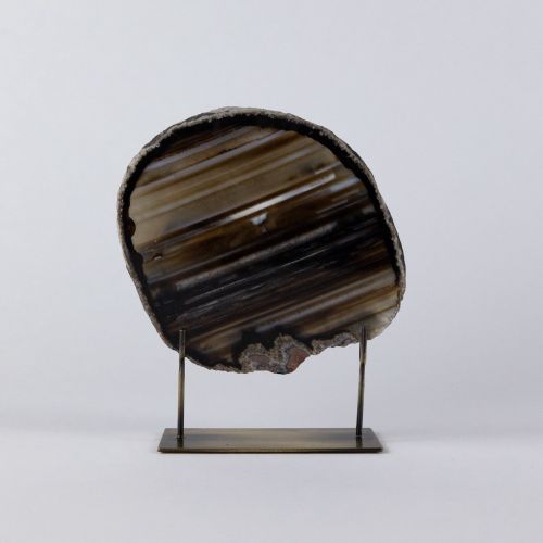 Medium Black Agate On Antique Brass Stand (T7832)