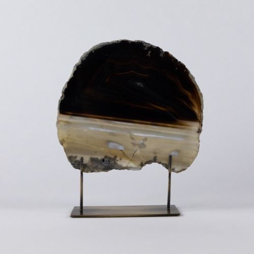 Medium Black Agate On Antique Brass Stand (T7833)