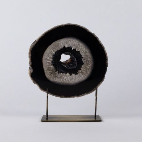 Medium Black Agate On Antique Brass Stand (T7835)