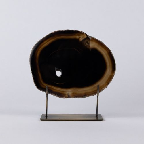 Medium Black Agate On Antique Brass Stand (T7836)