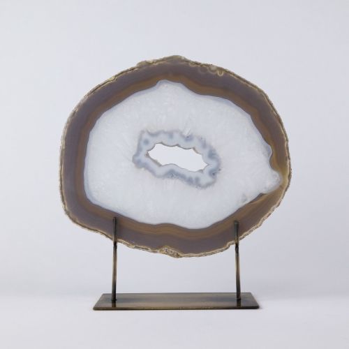 Large Grey Agate On Antique Brass Stand (T7850)