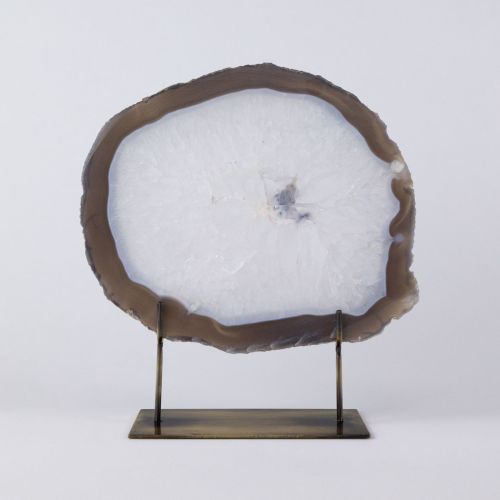 Large Grey Agate On Antique Brass Stand (T7853)