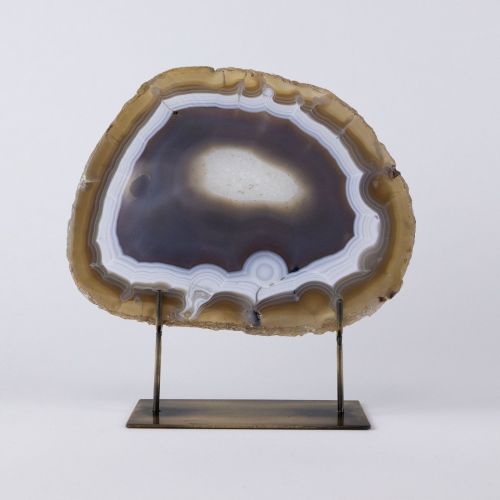 Large Grey Agate On Antique Brass Stand (T7854)