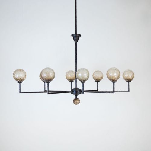 Wrought Iron 'Frit' Chandelier With Frit Glass Shades, One Metre Long Rod And Matching Ceiling Rose (T7860)