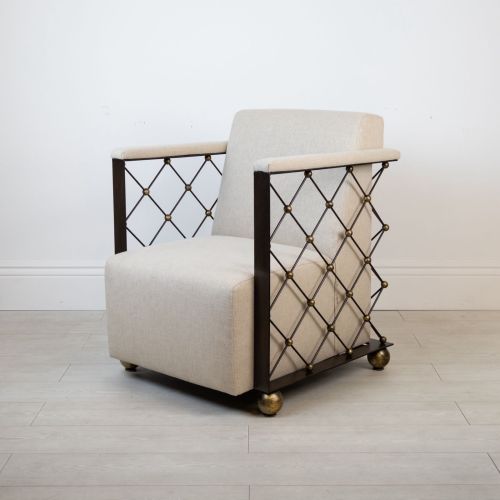 Wrought Iron 'Net' Chair in COM With Brown Bronze Metal Finish And Gold Highlights (T7865)