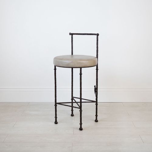 Wrought Iron Giacometti Bar Stool 'Wide' in COM With Brown Bronze Painted Finish (T7866)