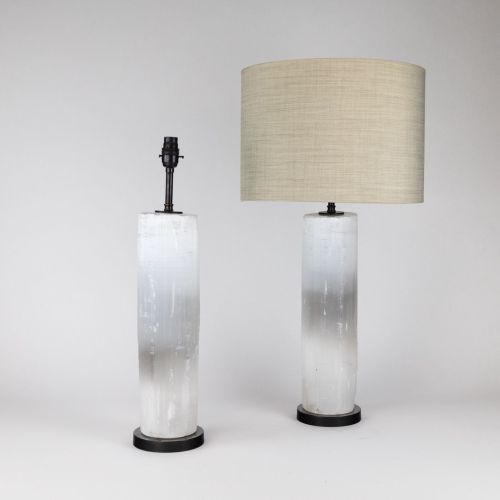 Pair of Large Selenite Lamps on Brown Bronze Bases (T7876)