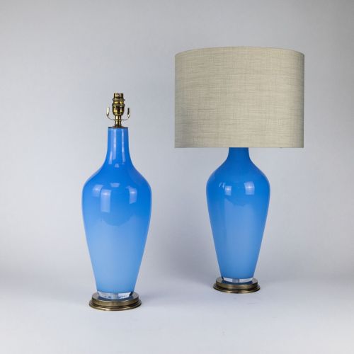 Pair of Light Blue 'Standard' Lamps on Antique Brass Bases (T7877)