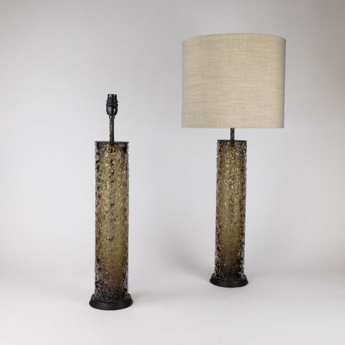 Pair of Medium Brown Glass 'Frit' Table Lamps on Brown Bronze Bases (T7878)