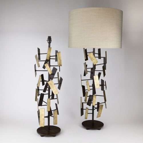 Pair Of Wrought Iron 'Confetti' Lamps With Gold Highlights And Brown Bronze Finish (T7926)