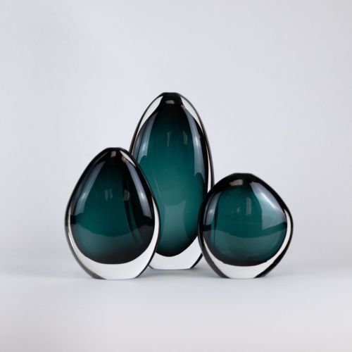 Set of Three Teal Coloured Hollie Vases (T7940)