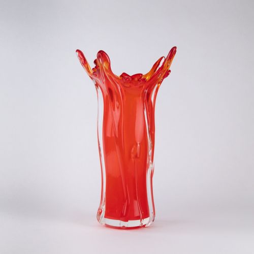 Large Orange Coloured Glass Splash Vase (T7942)