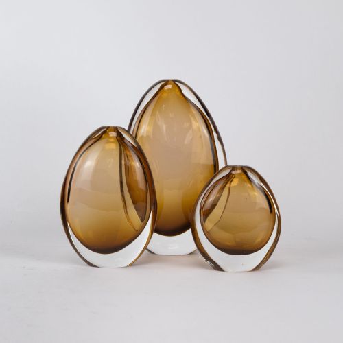 Set of Three Orange Coloured Hollie Vases (T8017)