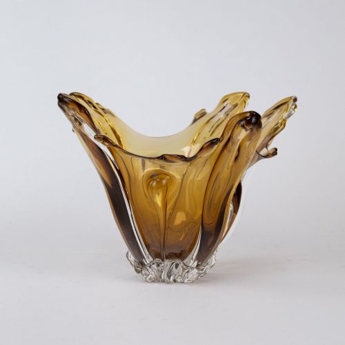 Closed Yellow Coloured Glass Splash Bowl (T8019)