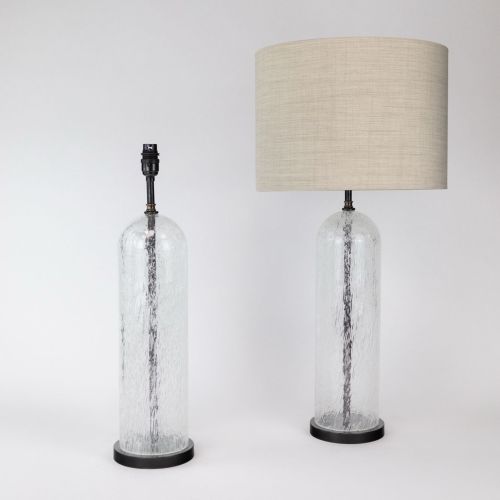 Pair of Medium Clear Bubble Glass Dome Topped Cylinder Lamps On Brown Bronze Bases (T8023)