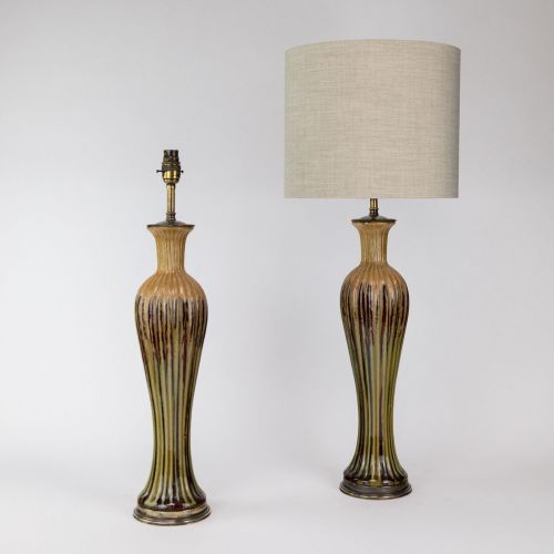Pair of Mid Century French Ceramic Lamps on Antique Brass Bases (T8024)
