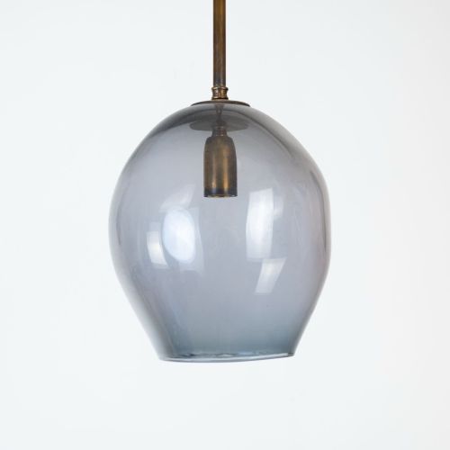 Small Grey Glass Pendant Hanging Light With Antique Brass Metal Finish (T8033)