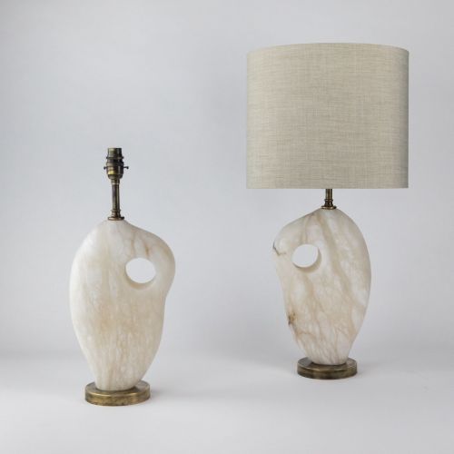 Pair Of Small White Alabaster 'Hepworth' Lamps On Antique Brass Bases (T8038)
