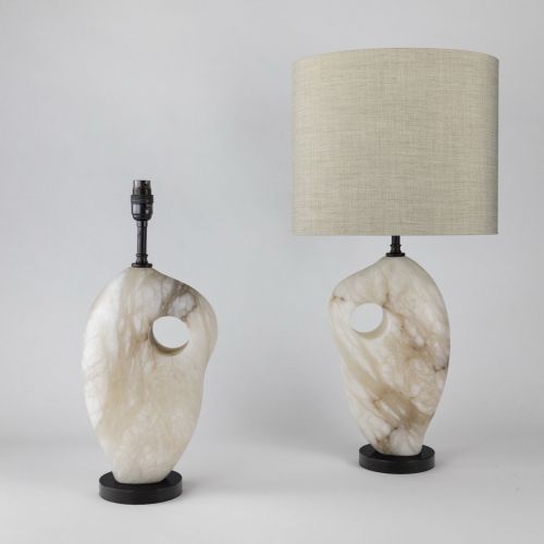 Pair Of Small White Alabaster 'Hepworth' Lamps On Brown Bronze Bases (T8039)