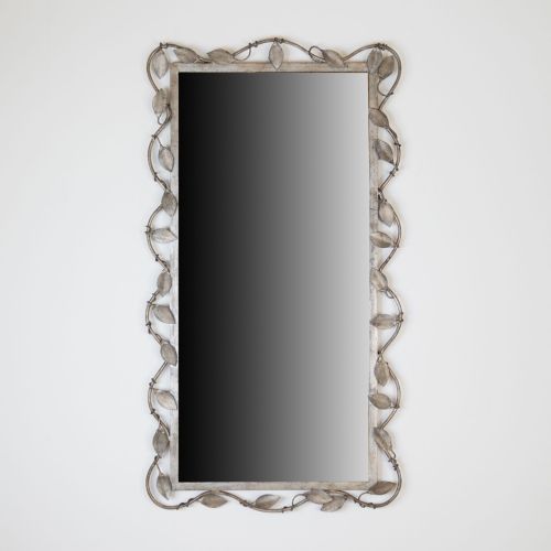 Wrought Iron Leaf Mirror In Distressed Silver Finish (T8076)