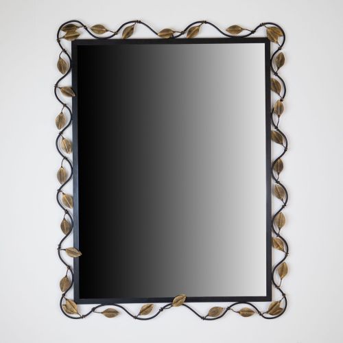 Wrought Iron Leaf Mirror In Black Painted Finish With Distressed Gold Highlights (T8077)
