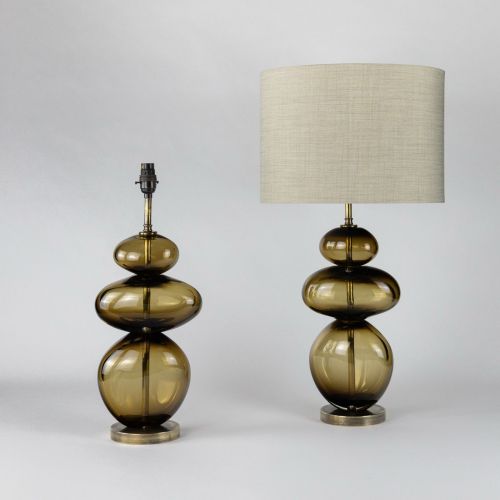 Pair Of Three Tier Glass 'Pebble' Lamps On Antique Brass Base (T8080)