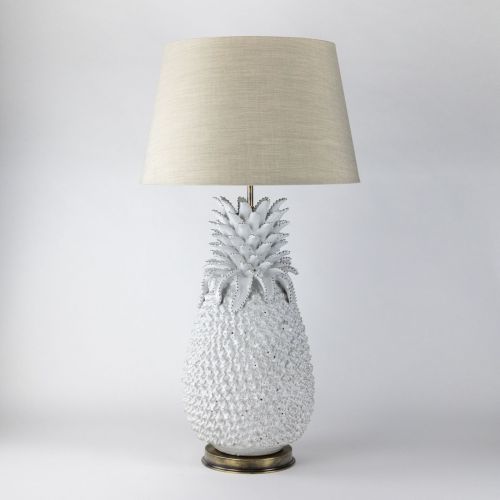 Single White Ceramic 'Pineapple' Lamp On Antique Brass Base (T8088)