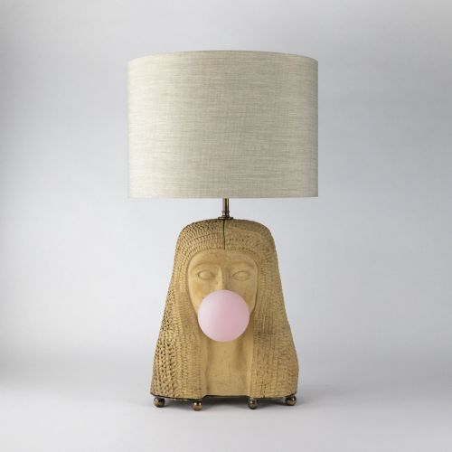 Single Egyptian 'Bubble Gum' Lamp With Frosted Pink Glass And Antique Brass Base (T8090)