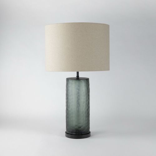 Single Medium Grey Cut Glass 'Cylinder' Lamp On Brown Bronze Base (T8091)