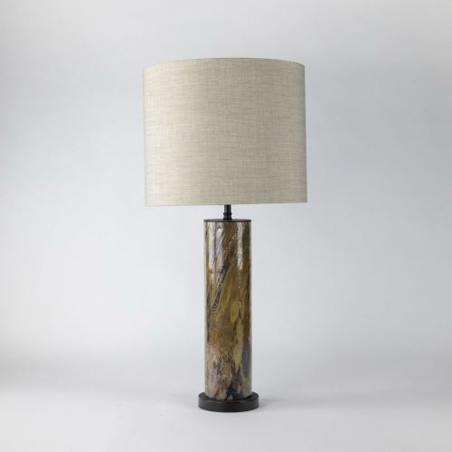 Single Small Glass 'Tortoise Shell' Cylinder Lamp On Brown Bronze Base (T8093)