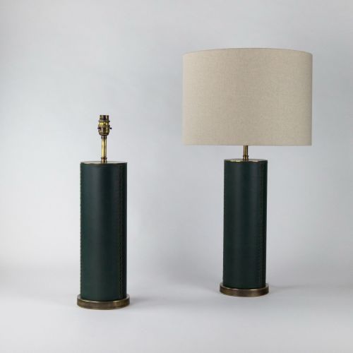 Pair Of Medium Green Coloured Leather Lamps On Antique Brass Bases (T8097)
