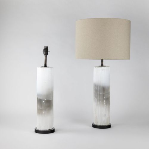 Pair Of Large Selenite Lamps On Brown Bronze Bases (T8101)