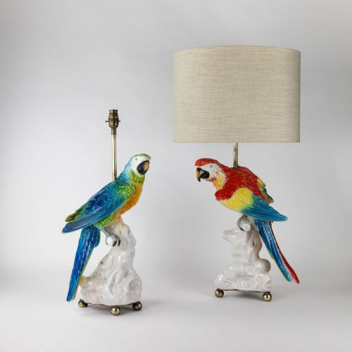 Pair Of Large Ceramic 'Parrot' Lamps On Antique Brass Bases (T8105)