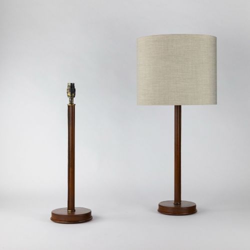 Pair Of Small Thin Brown Leather Covered Lamps On Leather Covered Bases With Antique Brass Highlights (T8107)