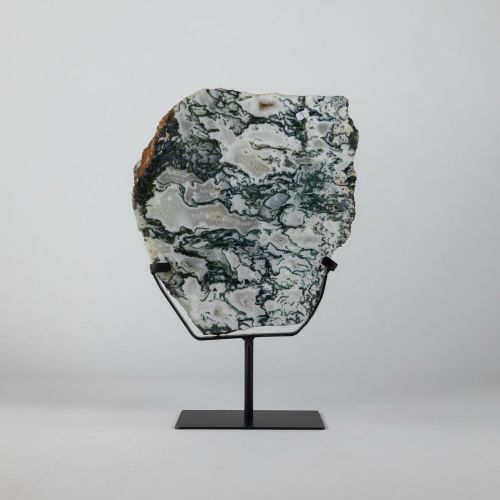 Large Moss Agate Slice On Stand (T8188)