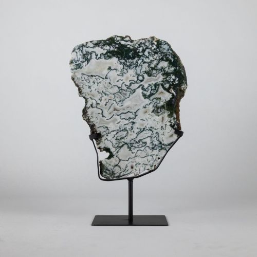 Large Moss Agate Slice On Stand (T8189)