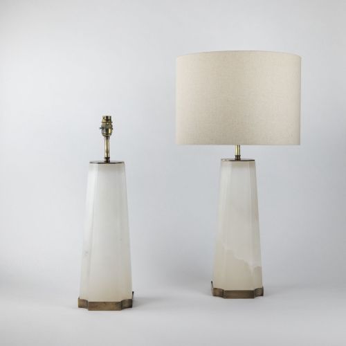 Pair of Large Alabaster Lamps on Antique Brass Bases (T8225)