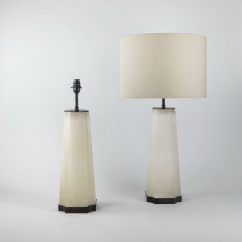 Pair of Large Alabaster Lamps on Brown Bronze Bases (T8226)