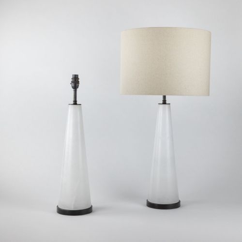 Pair of Medium Alabaster 'Cone' Lamps on Brown Bronze Bases (T8228)