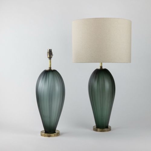 Pair of Medium Grey Cut Glass Balloon Lamps on Antique Brass Bases (T8230)