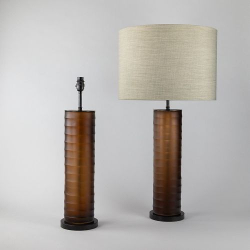 Pair of Large Amber Cut Glass 'Rolo' Lamps on Brown Bronze Bases (T8232)