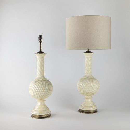 Pair of Carved Camel Bone Urn Lamps on Antique Brass Bases (T8233)