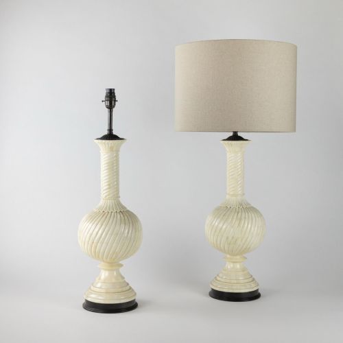 Pair of Carved Camel Bone Urn Lamps on Brown Bonze Bases (T8234)