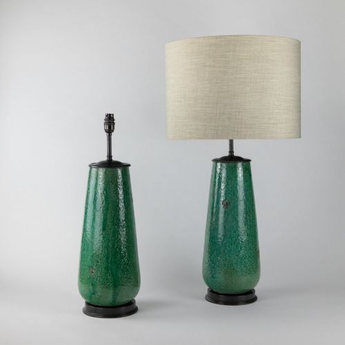 Pair Of Green Textured Ceramic Lamps On Brown Bronze Bases (T8235)